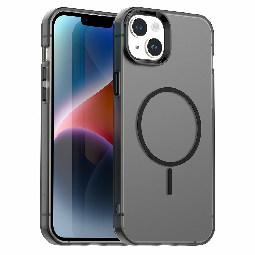 For iPhone 14 Case Candy Color PC + TPU + PET Phone Cover Compatible with MagSafe - Black