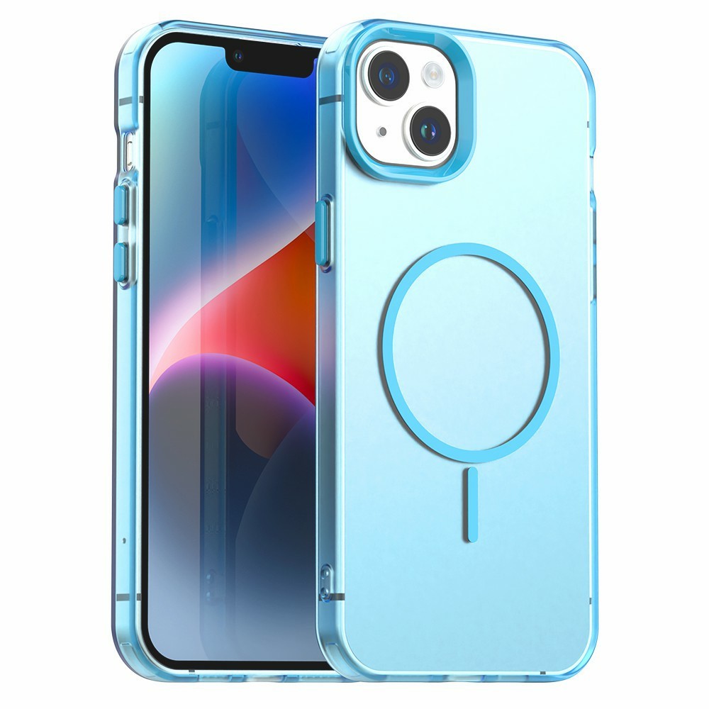 For iPhone 14 Case Candy Color PC + TPU + PET Phone Cover Compatible with MagSafe - Blue