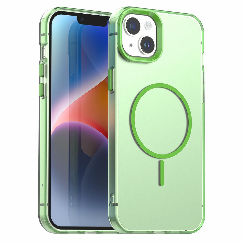 For iPhone 14 Case Candy Color PC + TPU + PET Phone Cover Compatible with MagSafe - Green