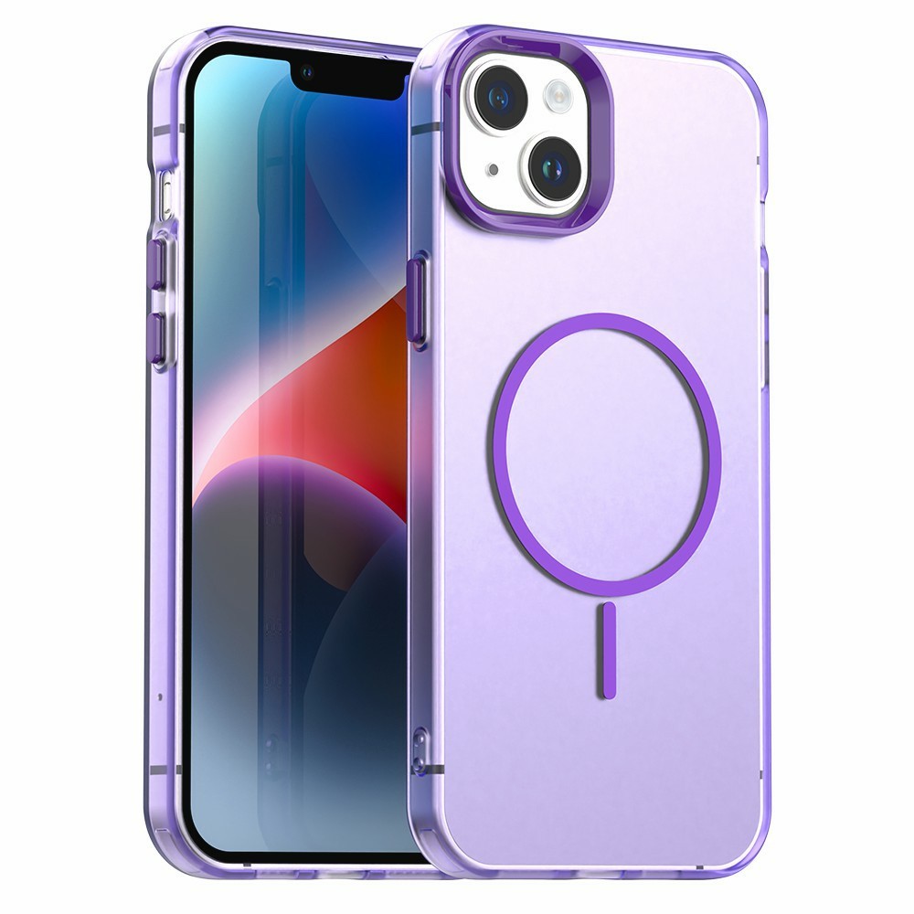 For iPhone 14 Case Candy Color PC + TPU + PET Phone Cover Compatible with MagSafe - Purple