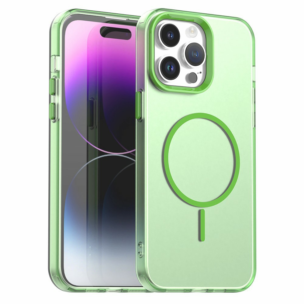 For iPhone 14 Pro Case Candy Color PC + TPU + PET Phone Cover Compatible with MagSafe - Green