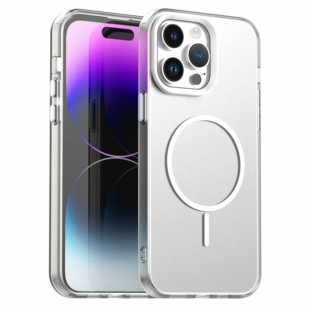 For iPhone 14 Pro Max Case Candy Color PC + TPU + PET Phone Cover Compatible with MagSafe - White