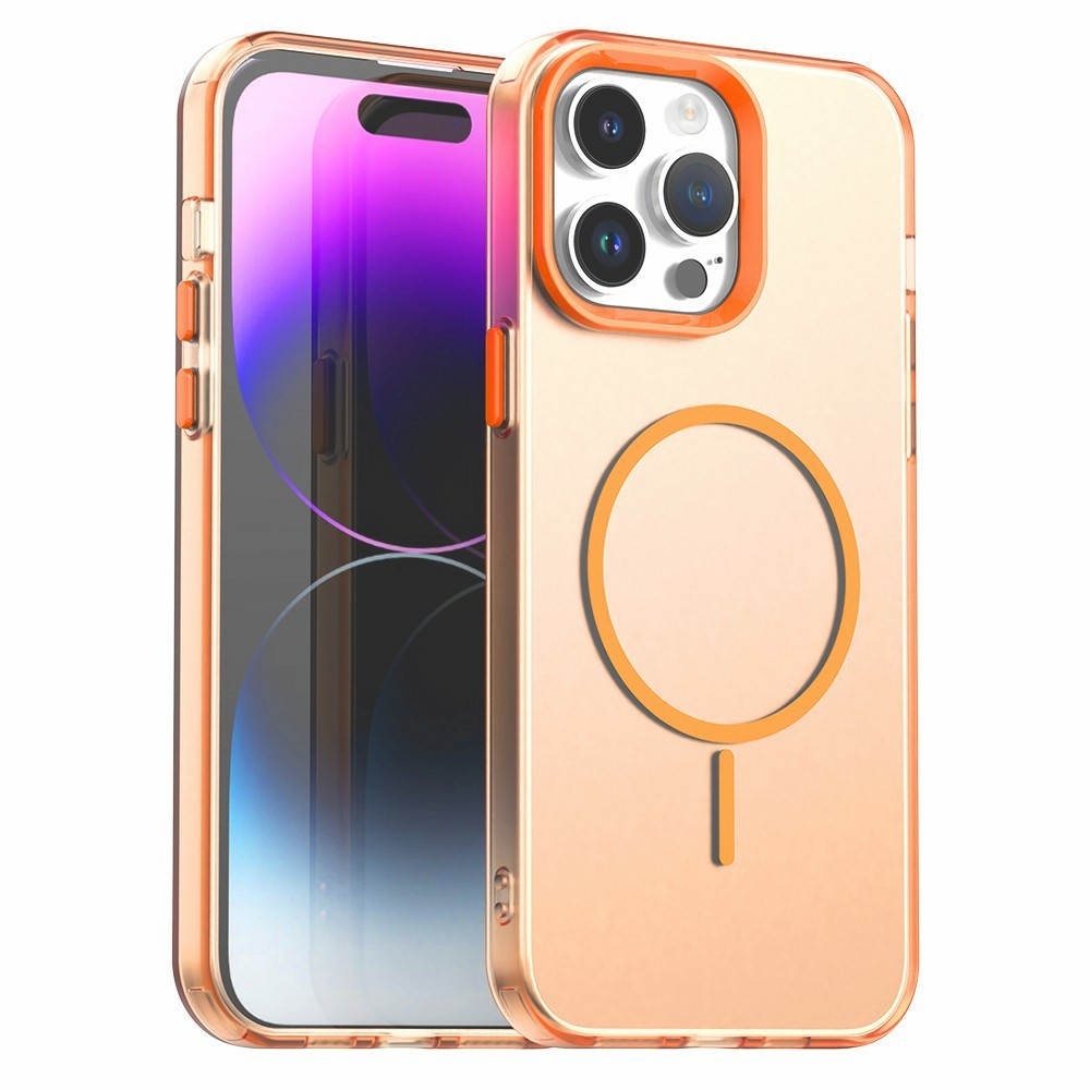 For iPhone 14 Pro Max Case Candy Color PC + TPU + PET Phone Cover Compatible with MagSafe - Orange
