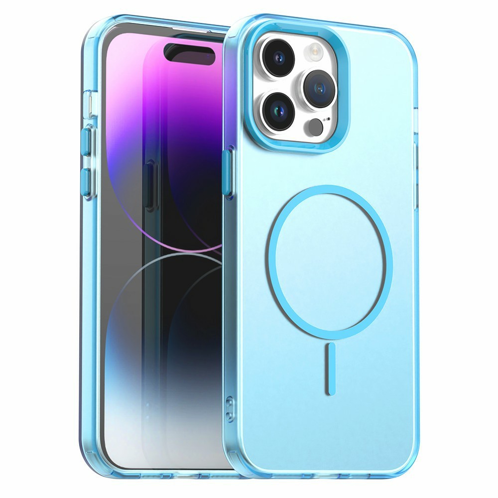 For iPhone 14 Pro Max Case Candy Color PC + TPU + PET Phone Cover Compatible with MagSafe - Blue