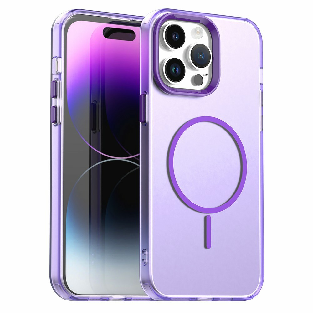 For iPhone 14 Pro Max Case Candy Color PC + TPU + PET Phone Cover Compatible with MagSafe - Purple