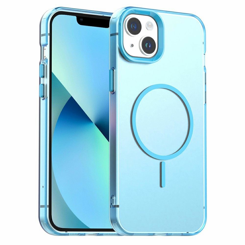 For iPhone 13 Case Candy Color PC + TPU + PET Phone Cover Compatible with MagSafe - Blue