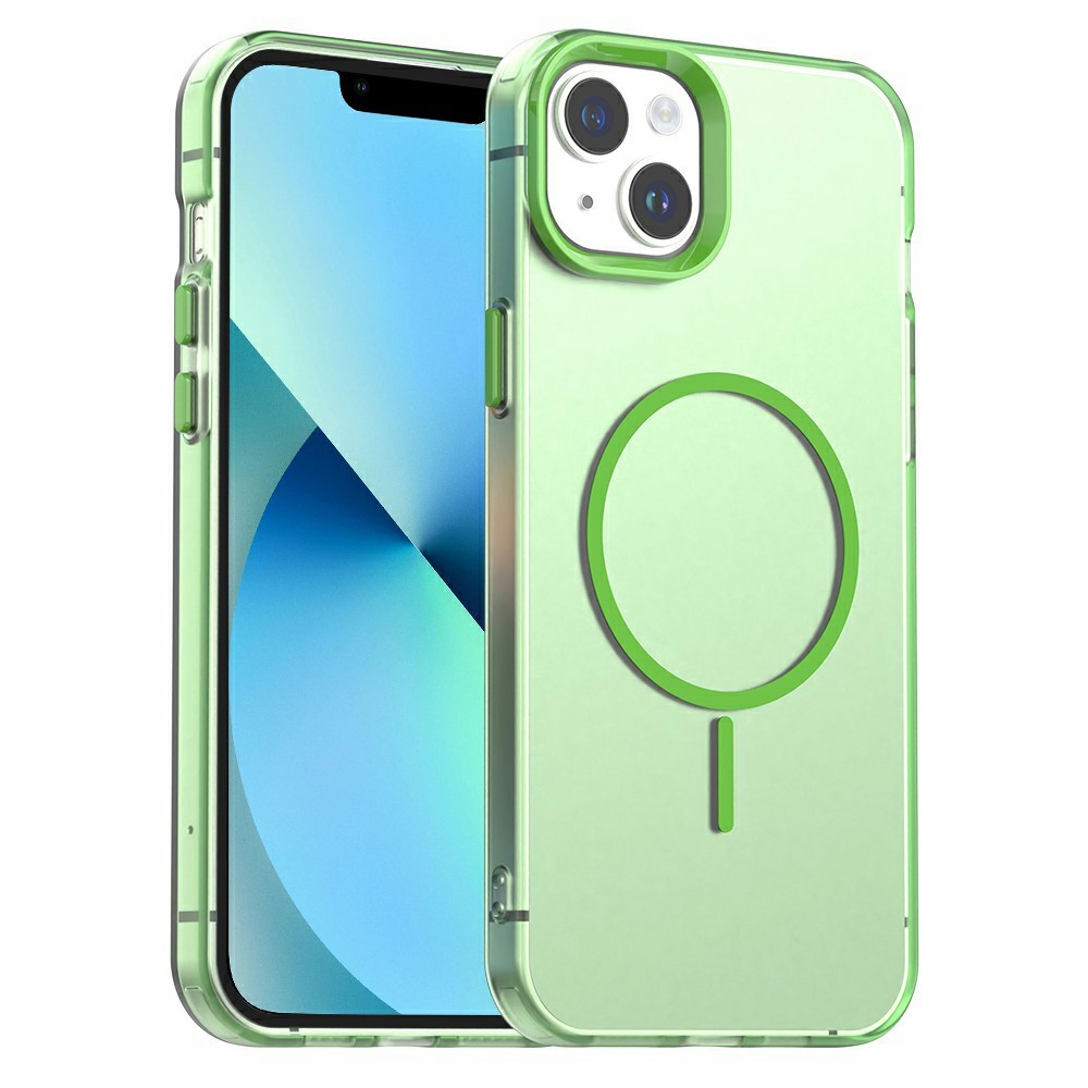 For iPhone 13 Case Candy Color PC + TPU + PET Phone Cover Compatible with MagSafe - Green