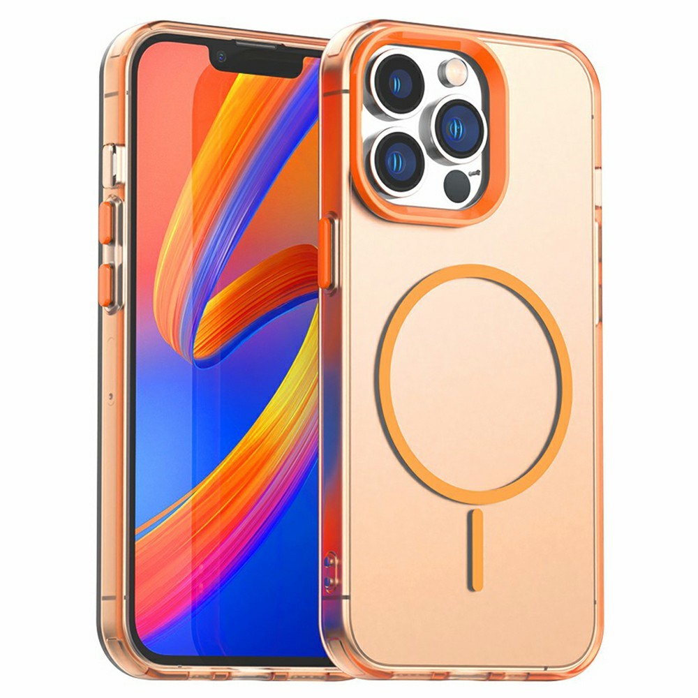 For iPhone 13 Pro Case Candy Color PC + TPU + PET Phone Cover Compatible with MagSafe - Orange