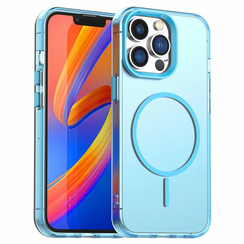 For iPhone 13 Pro Case Candy Color PC + TPU + PET Phone Cover Compatible with MagSafe - Blue