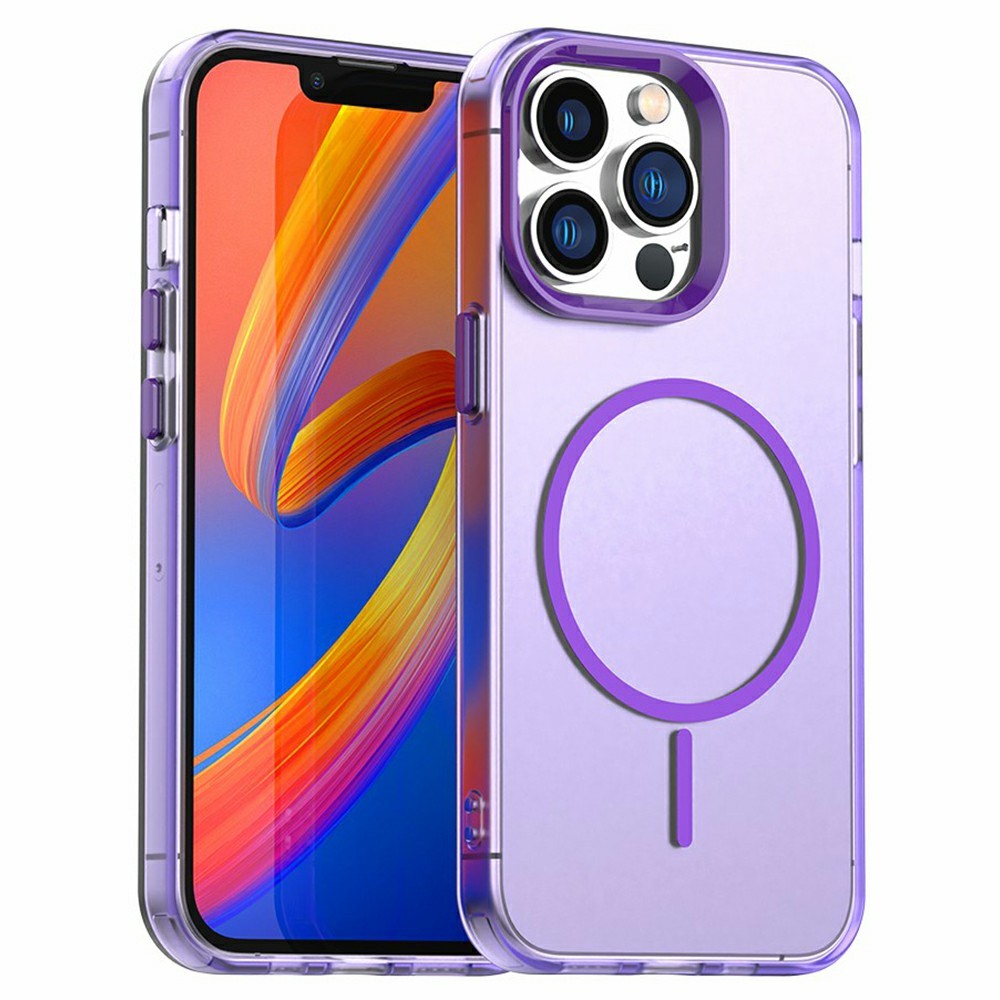 For iPhone 13 Pro Case Candy Color PC + TPU + PET Phone Cover Compatible with MagSafe - Purple