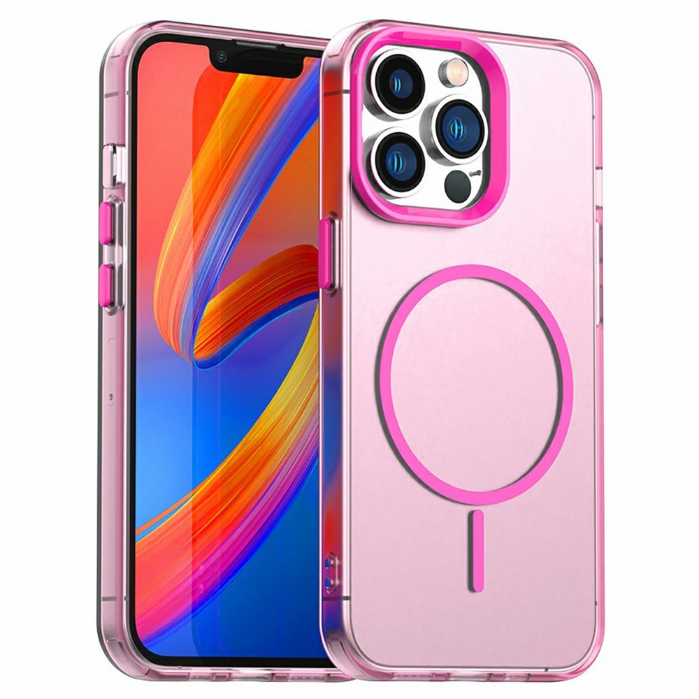 For iPhone 13 Pro Max Case Candy Color PC + TPU + PET Phone Cover Compatible with MagSafe - Red