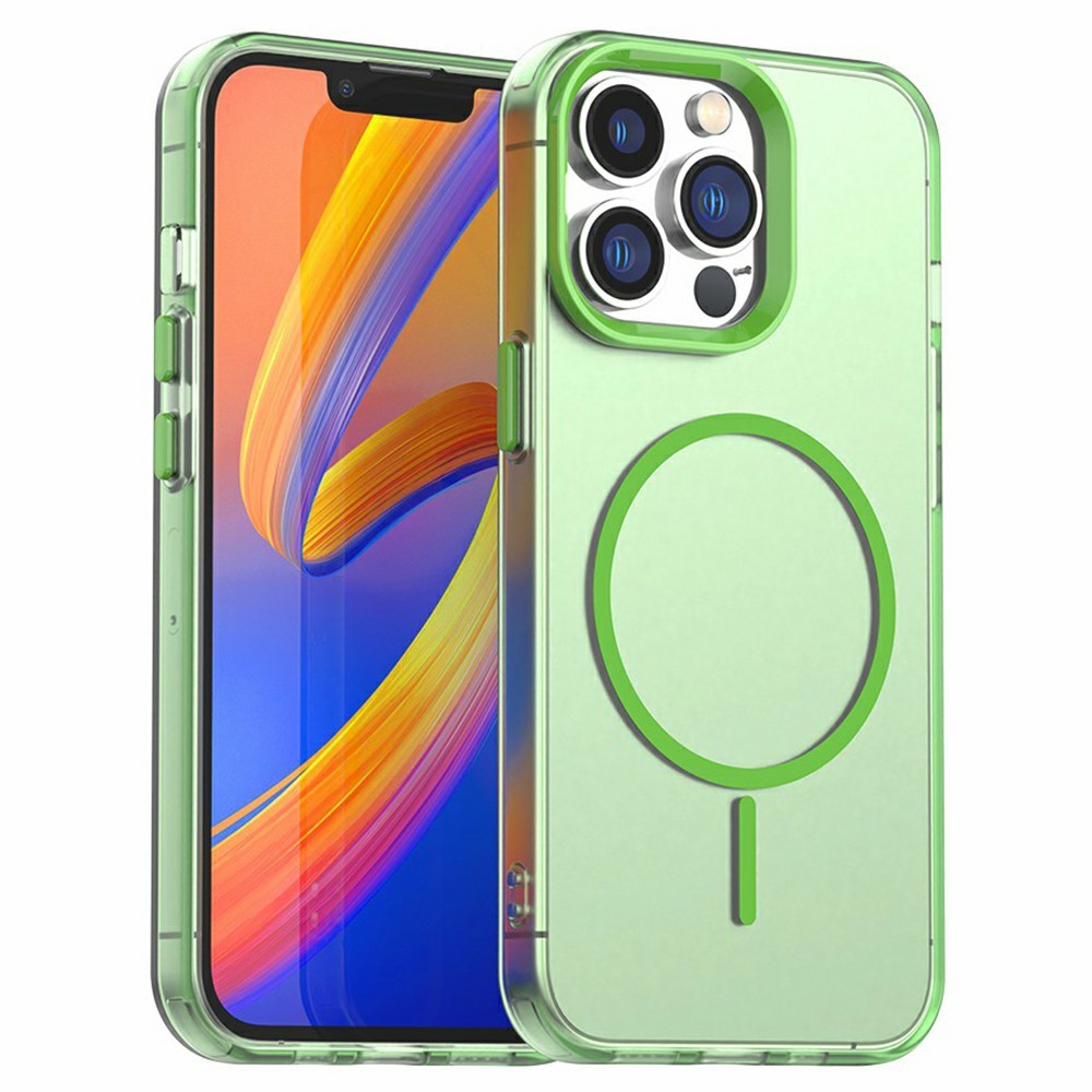 For iPhone 13 Pro Max Case Candy Color PC + TPU + PET Phone Cover Compatible with MagSafe - Green