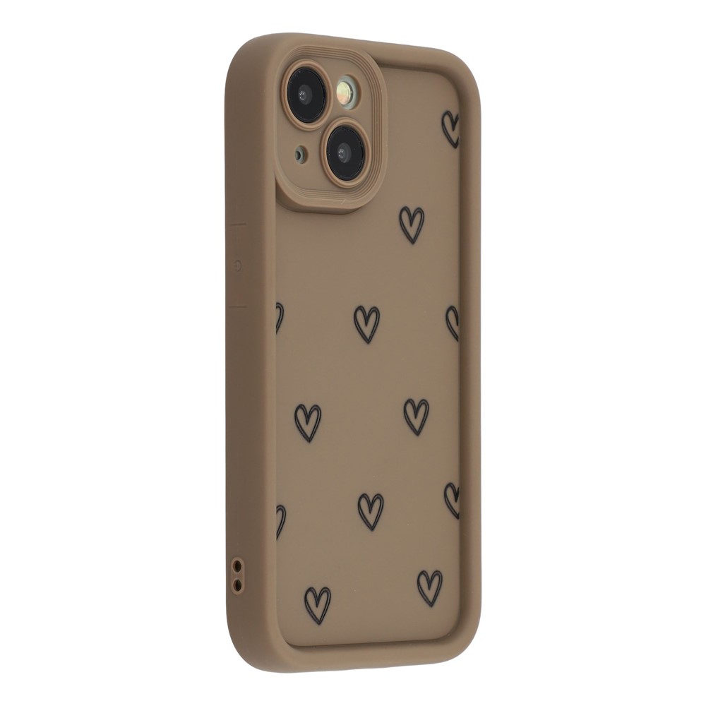 For iPhone 13 Phone Case Heart Pattern TPU Shockproof Protective Cover - Brown