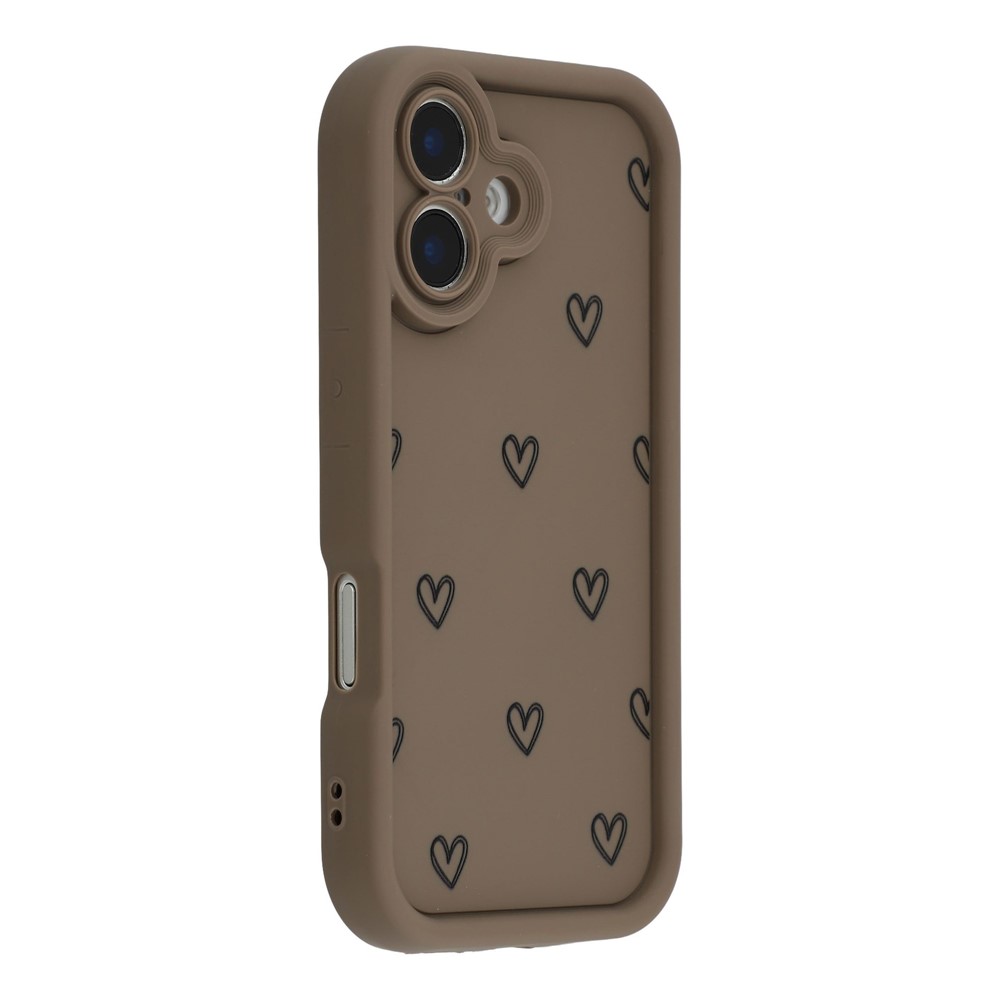 For iPhone 16 Phone Case Heart Pattern TPU Shockproof Protective Cover - Brown