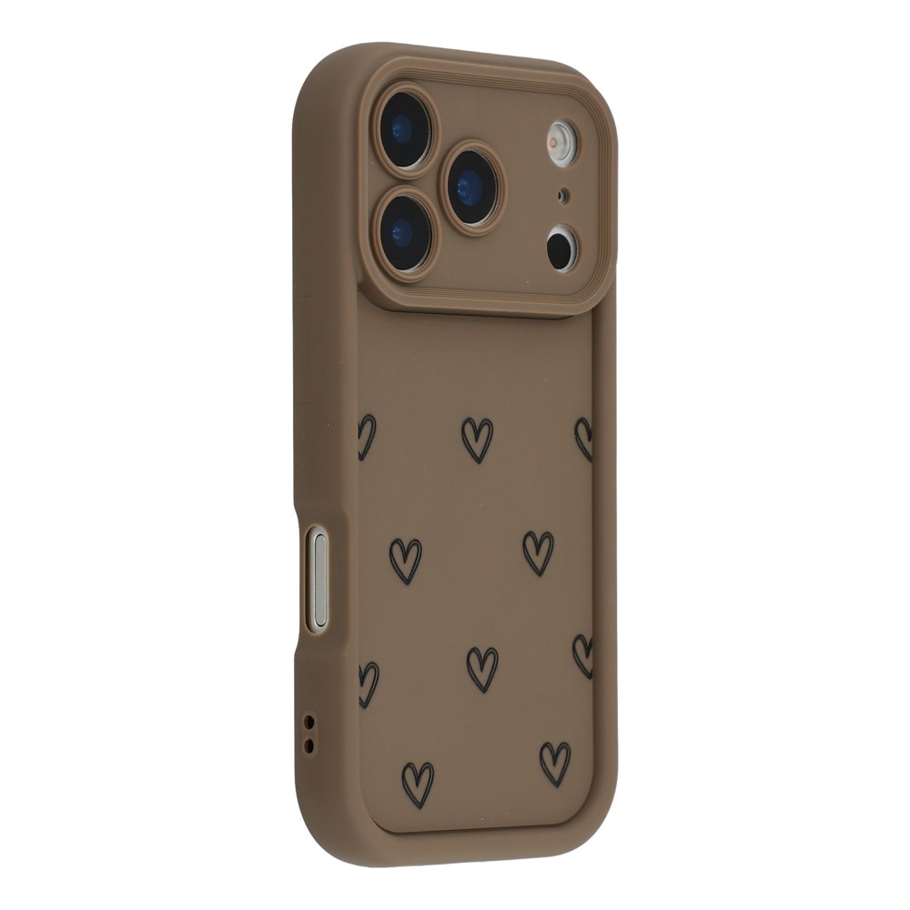 For iPhone 17 Pro Phone Case Heart Pattern TPU Shockproof Protective Cover - Brown