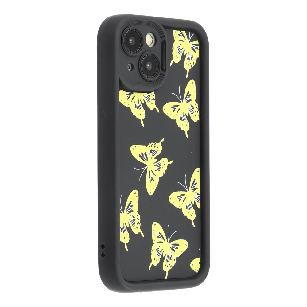 For iPhone 14 Case Butterfly Print TPU Shockproof Phone Back Cover - Yellow