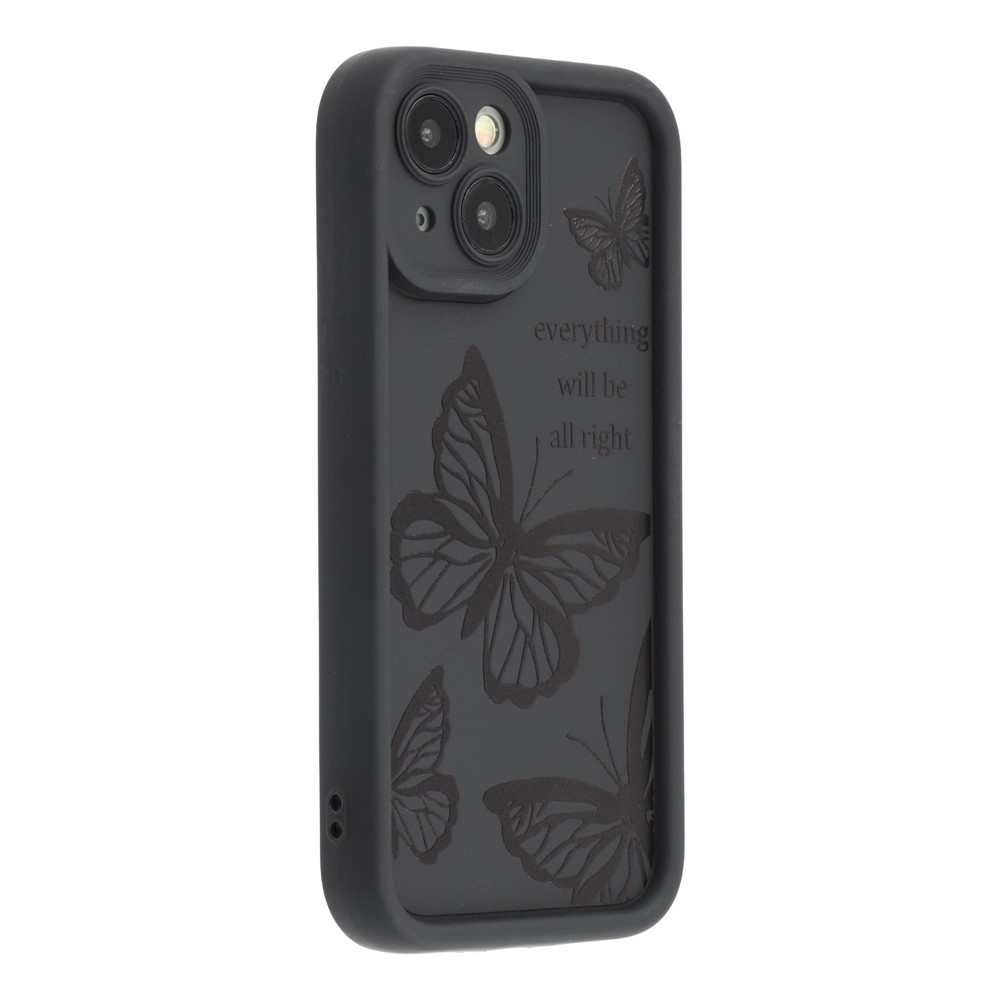 For iPhone 15 Plus Case Butterfly Print TPU Shockproof Phone Back Cover - Black