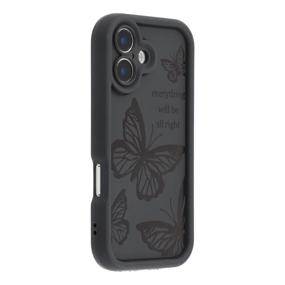 For iPhone 16 Case Butterfly Print TPU Shockproof Phone Back Cover - Black