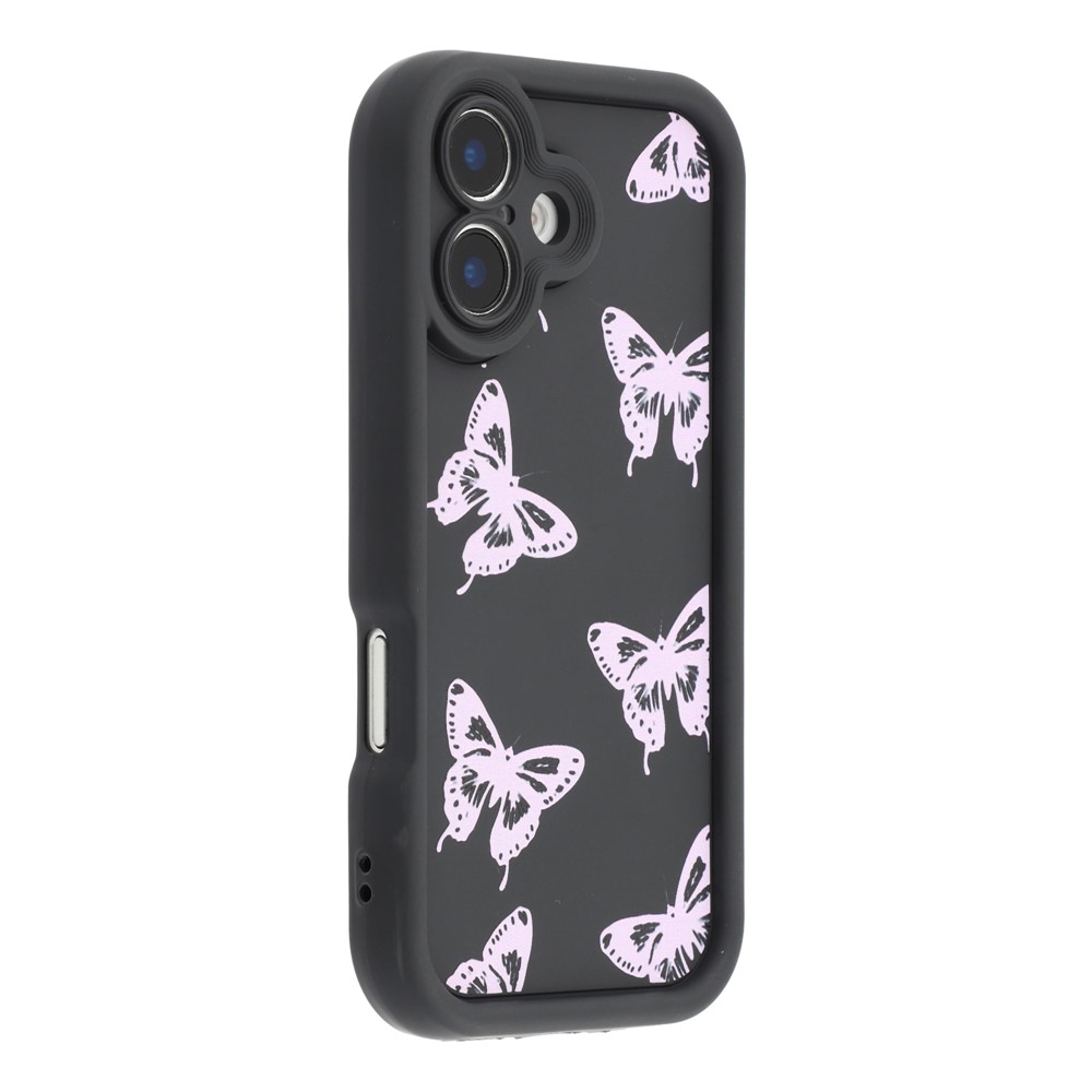 For iPhone 16 Plus Case Butterfly Print TPU Shockproof Phone Back Cover - Pink