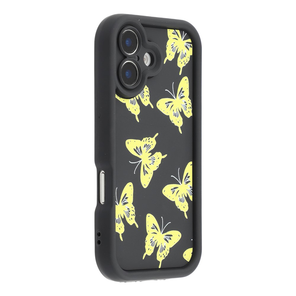 For iPhone 16 Plus Case Butterfly Print TPU Shockproof Phone Back Cover - Yellow