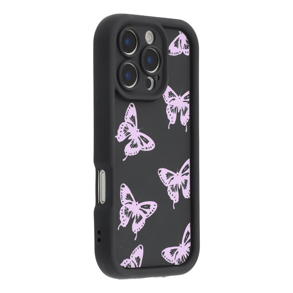 For iPhone 16 Pro Case Butterfly Print TPU Shockproof Phone Back Cover - Pink