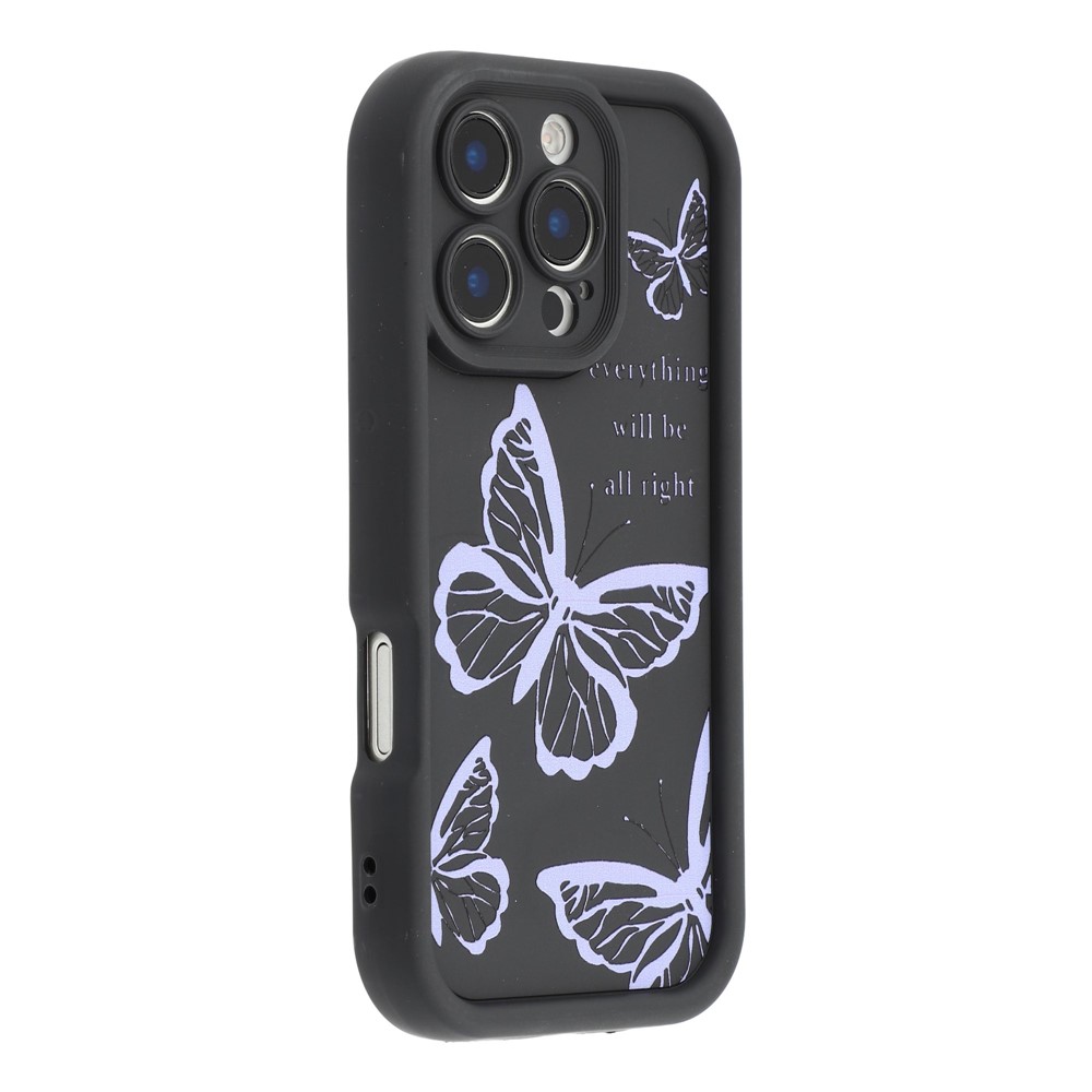 For iPhone 16 Pro Case Butterfly Print TPU Shockproof Phone Back Cover - Purple