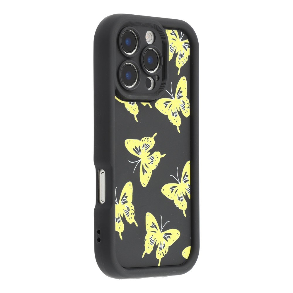 For iPhone 16 Pro Case Butterfly Print TPU Shockproof Phone Back Cover - Yellow