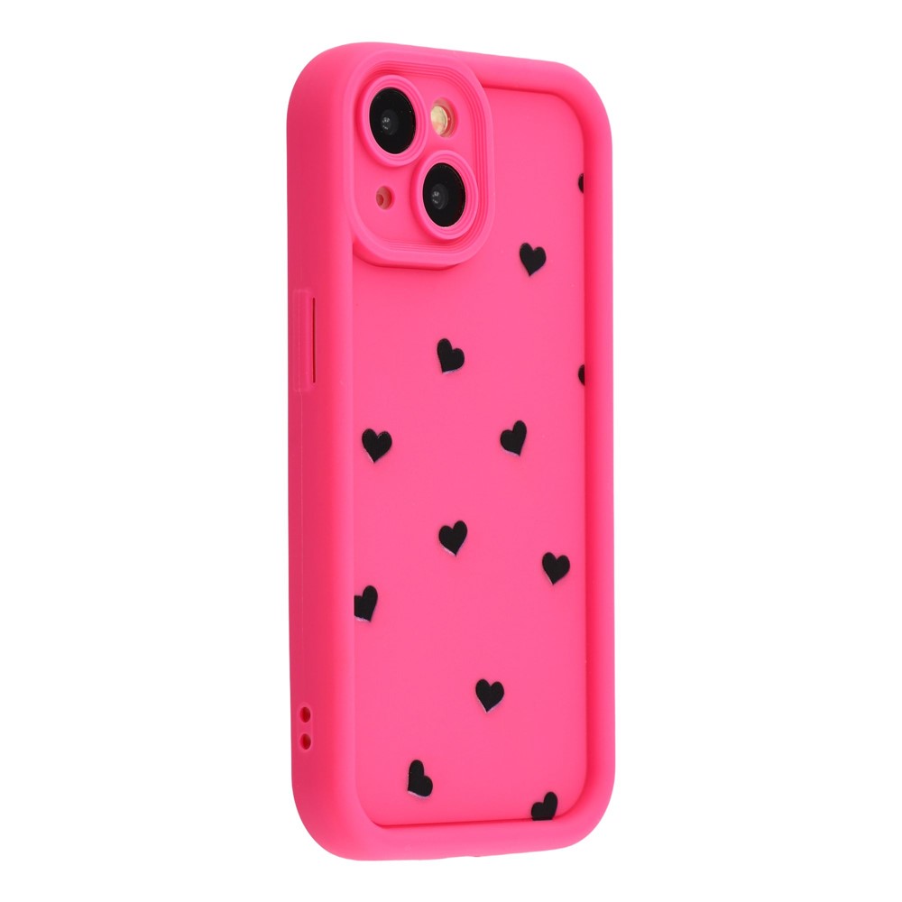 For iPhone 15 Case Heart Pattern TPU Phone Cover with Stepped Edge - Rose
