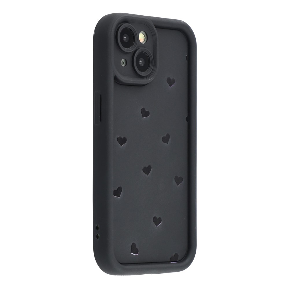 For iPhone 15 Case Heart Pattern TPU Phone Cover with Stepped Edge - Black