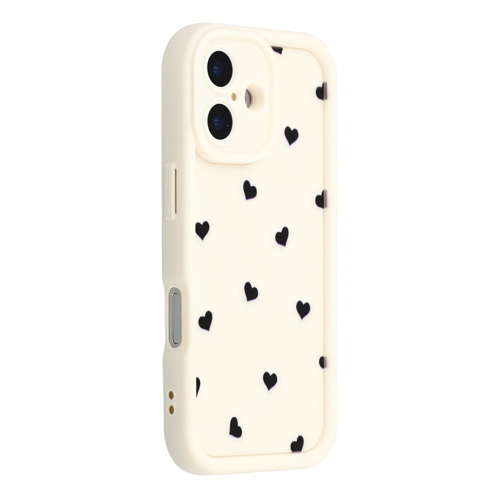 For iPhone 16 Case Heart Pattern TPU Phone Cover with Stepped Edge - White