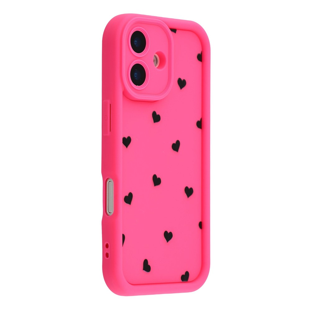 For iPhone 16 Case Heart Pattern TPU Phone Cover with Stepped Edge - Rose
