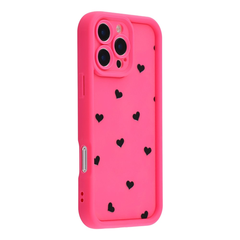 For iPhone 16 Pro Case Heart Pattern TPU Phone Cover with Stepped Edge - Rose