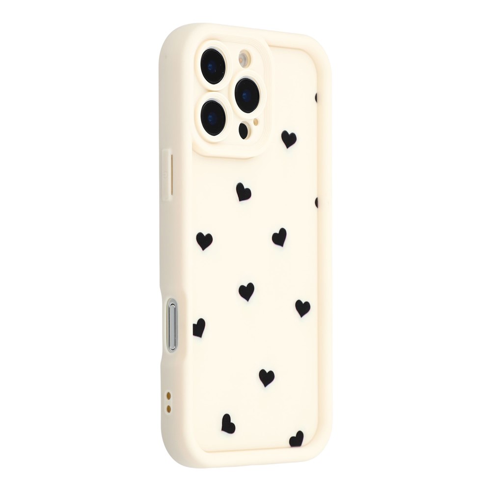 For iPhone 16 Pro Max Case Heart Pattern TPU Phone Cover with Stepped Edge - White