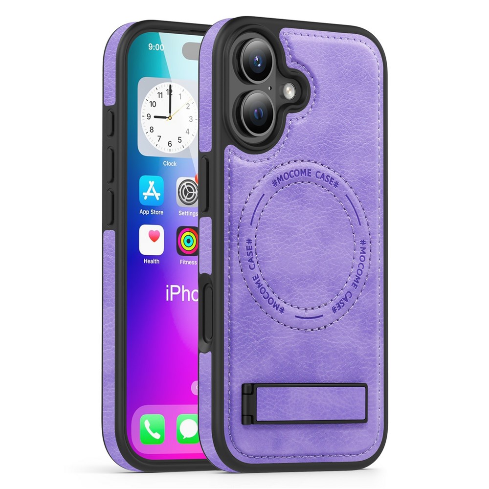For iPhone 17 Case Compatible with MagSafe Kickstand Leather Phone Back Cover - Light Purple