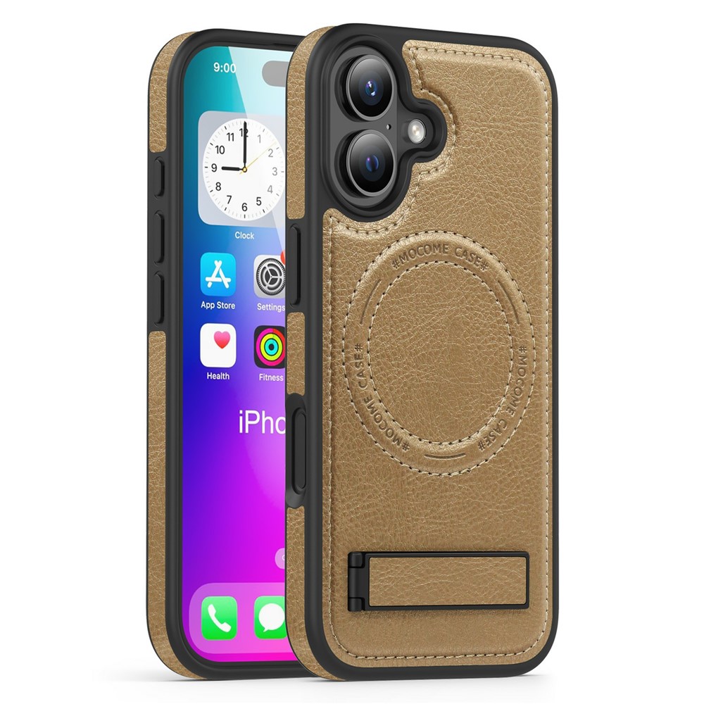 For iPhone 17 Case Compatible with MagSafe Kickstand Leather Phone Back Cover - Desert Gold