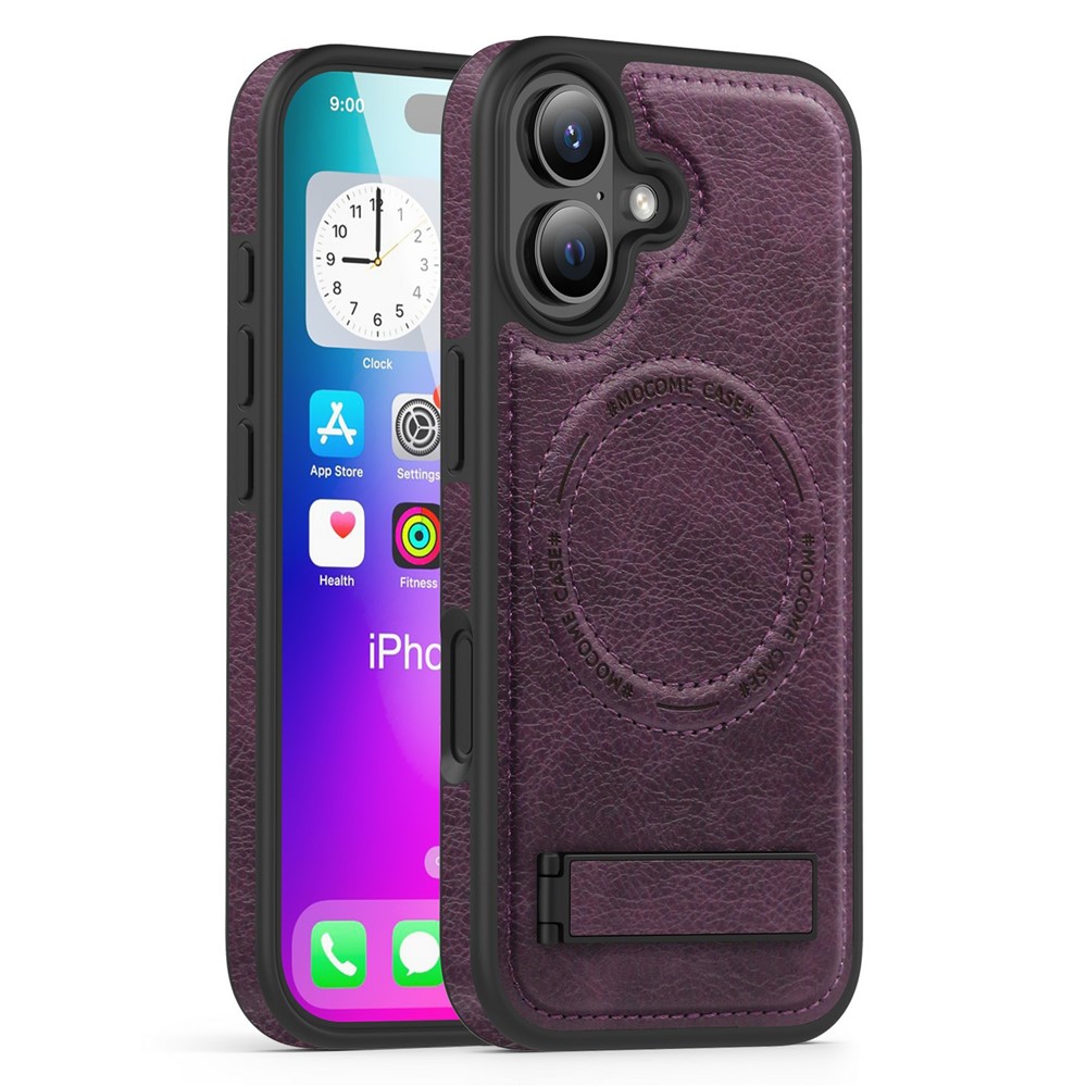For iPhone 17 Case Compatible with MagSafe Kickstand Leather Phone Back Cover - Dark Purple