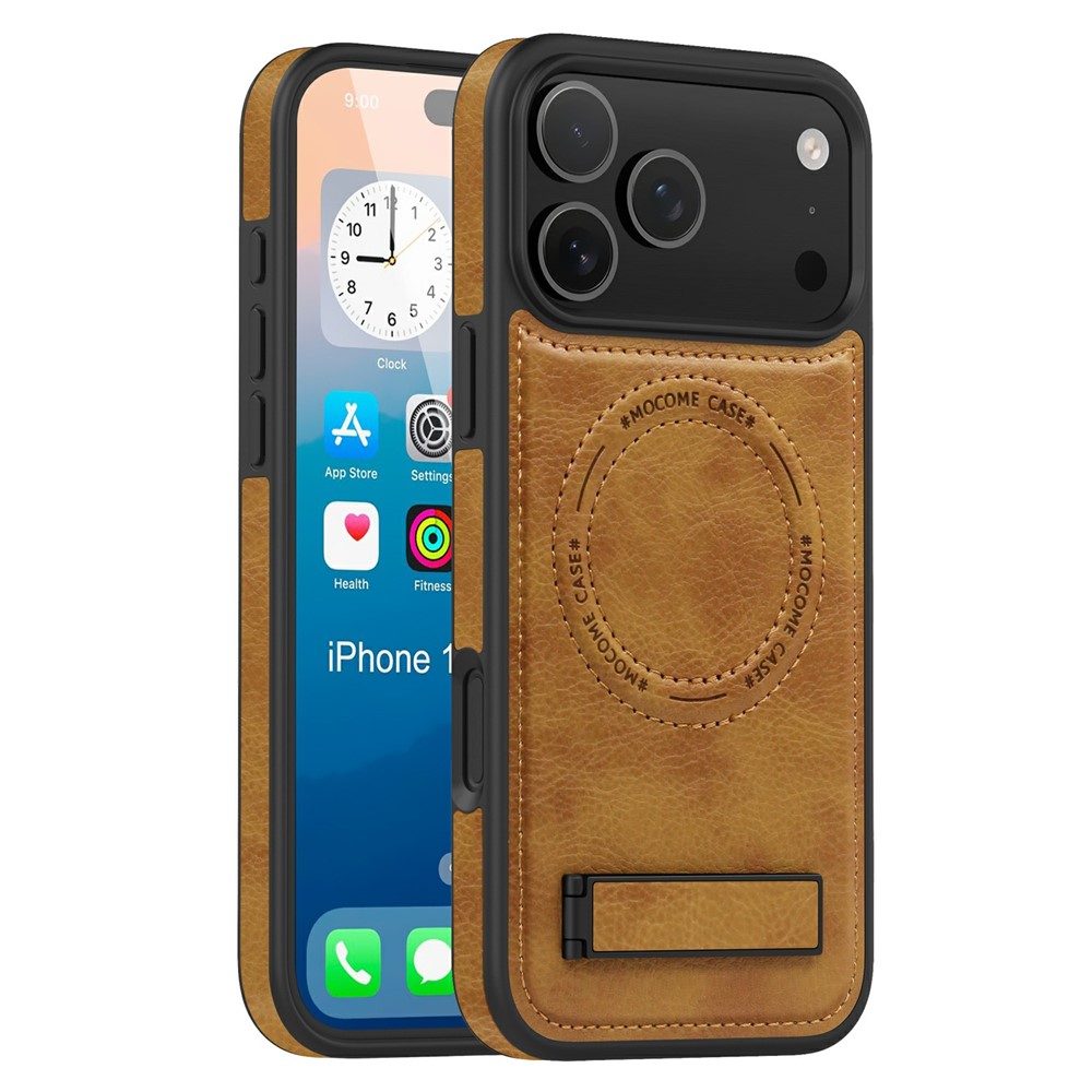 For iPhone 17 Pro Case Compatible with MagSafe Kickstand Leather Phone Back Cover - Brown