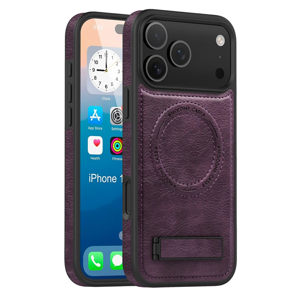 For iPhone 17 Pro Case Compatible with MagSafe Kickstand Leather Phone Back Cover - Dark Purple