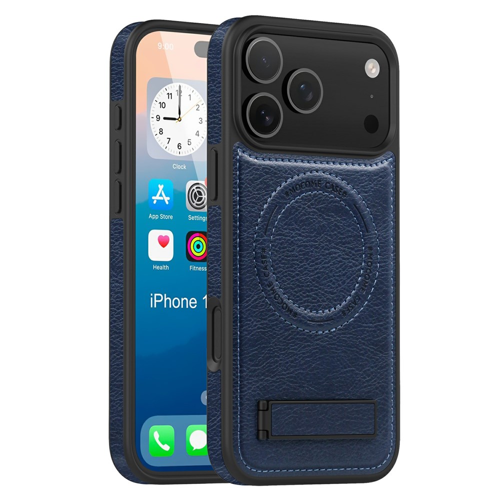 For iPhone 17 Pro Case Compatible with MagSafe Kickstand Leather Phone Back Cover - Sapphire