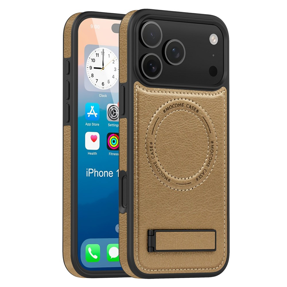 For iPhone 17 Pro Case Compatible with MagSafe Kickstand Leather Phone Back Cover - Desert Gold