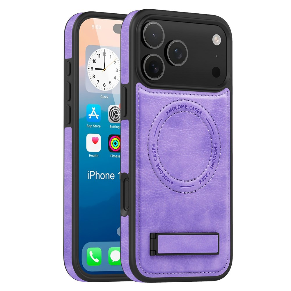 For iPhone 17 Pro Max Case Compatible with MagSafe Kickstand Leather Phone Back Cover - Light Purple