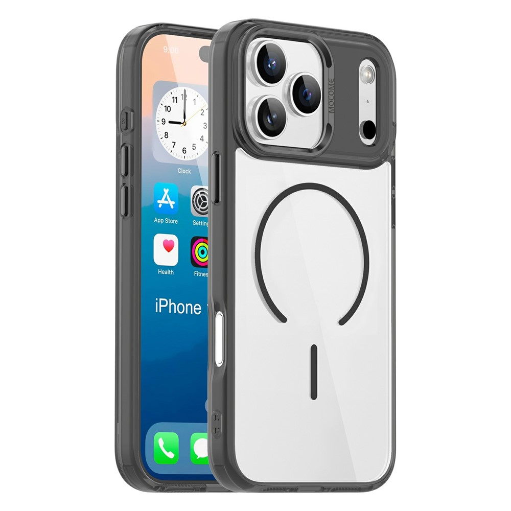 For iPhone 17 Pro Magnetic Case Compatible with MagSafe TPU PC Clear Phone Cover - Transparent Black