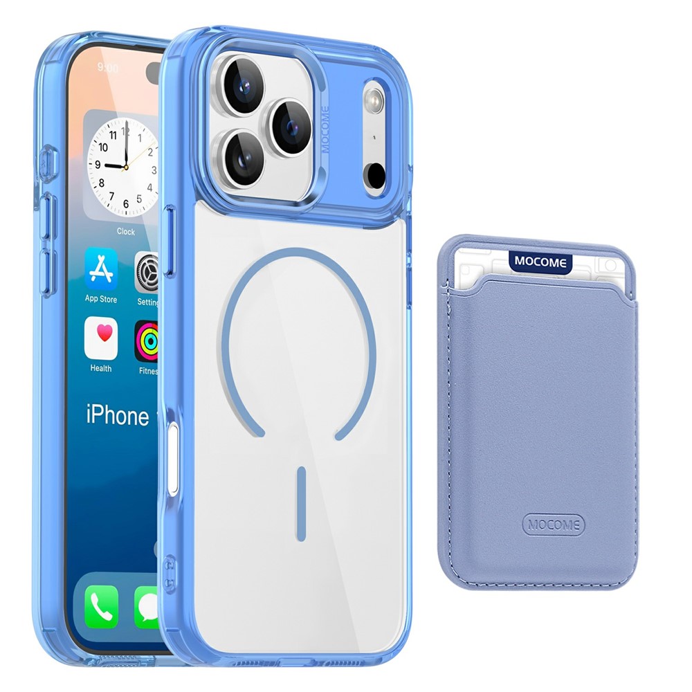 For iPhone 17 Pro Magnetic Case Compatible with MagSafe TPU + PC Phone Cover with Card Bag - Blue