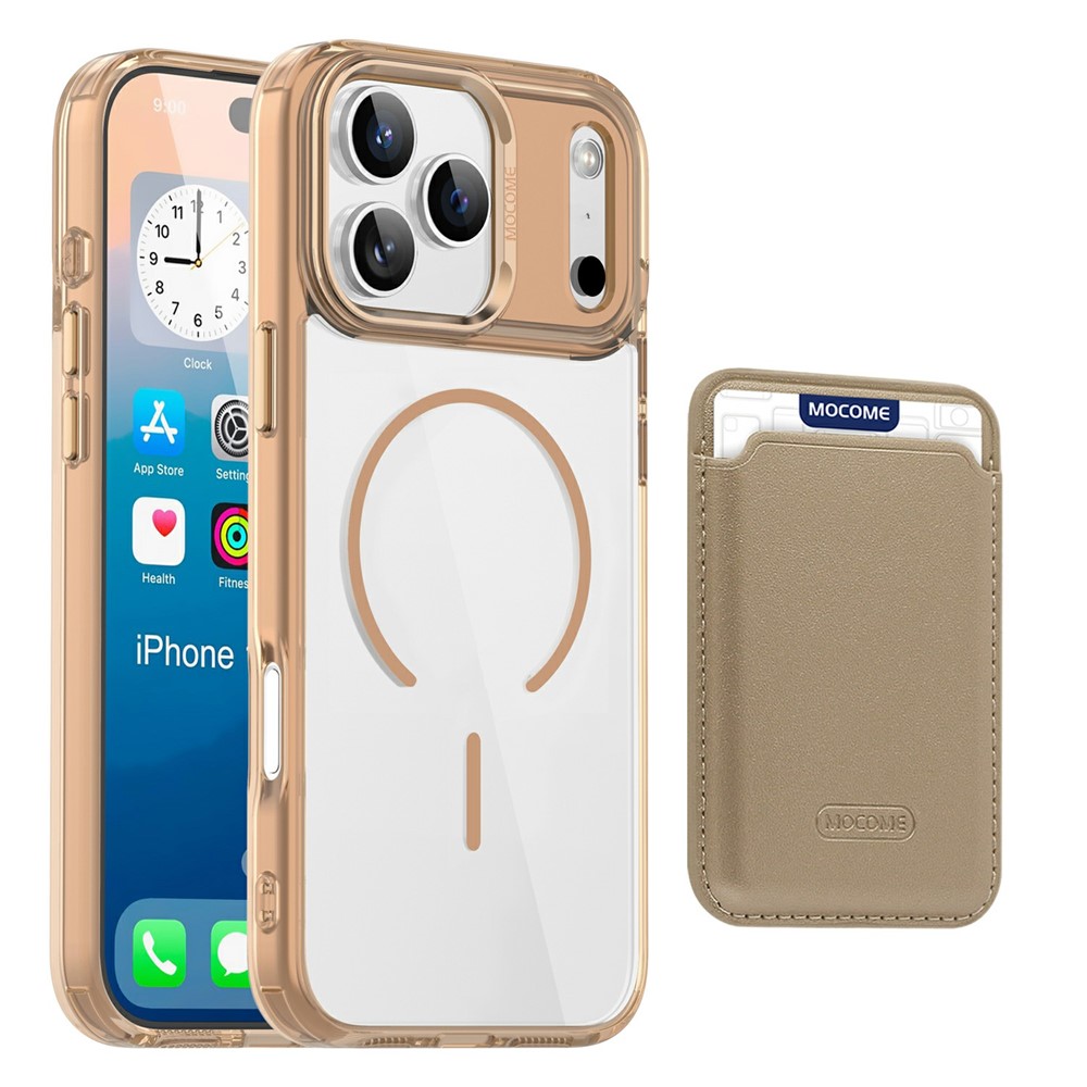 For iPhone 17 Pro Max Magnetic Case Compatible with MagSafe TPU + PC Phone Cover with Card Bag - Desert Gold