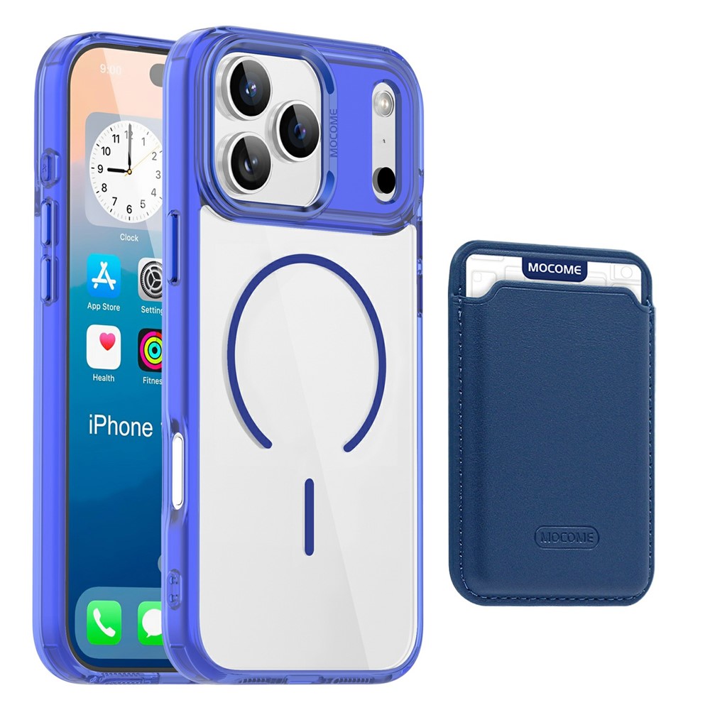 For iPhone 17 Pro Max Magnetic Case Compatible with MagSafe TPU + PC Phone Cover with Card Bag - Sapphire