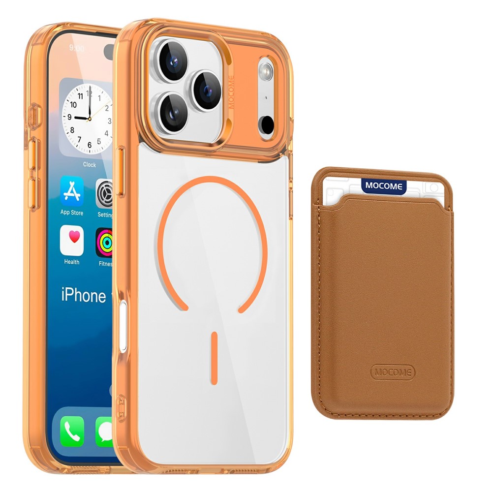 For iPhone 17 Pro Max Magnetic Case Compatible with MagSafe TPU + PC Phone Cover with Card Bag - Orange