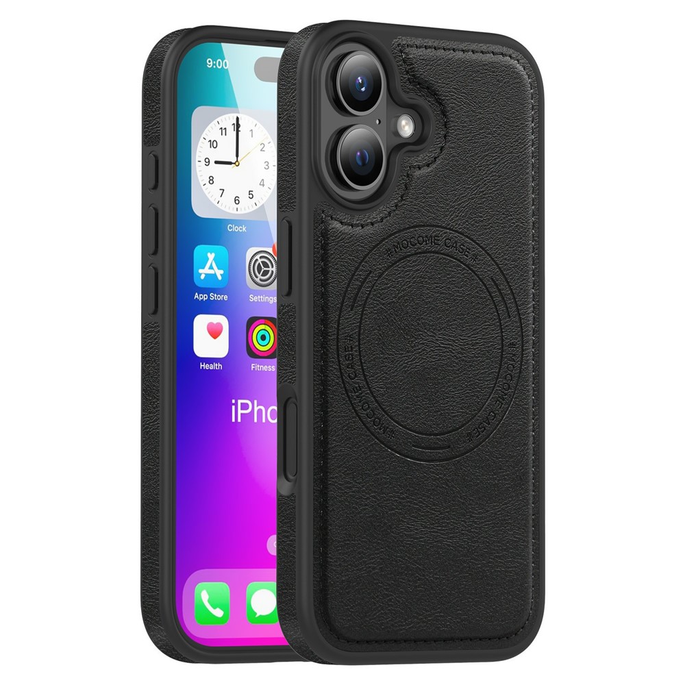 For iPhone 17 Case Compatible with MagSafe Leather Back Phone Cover - Black