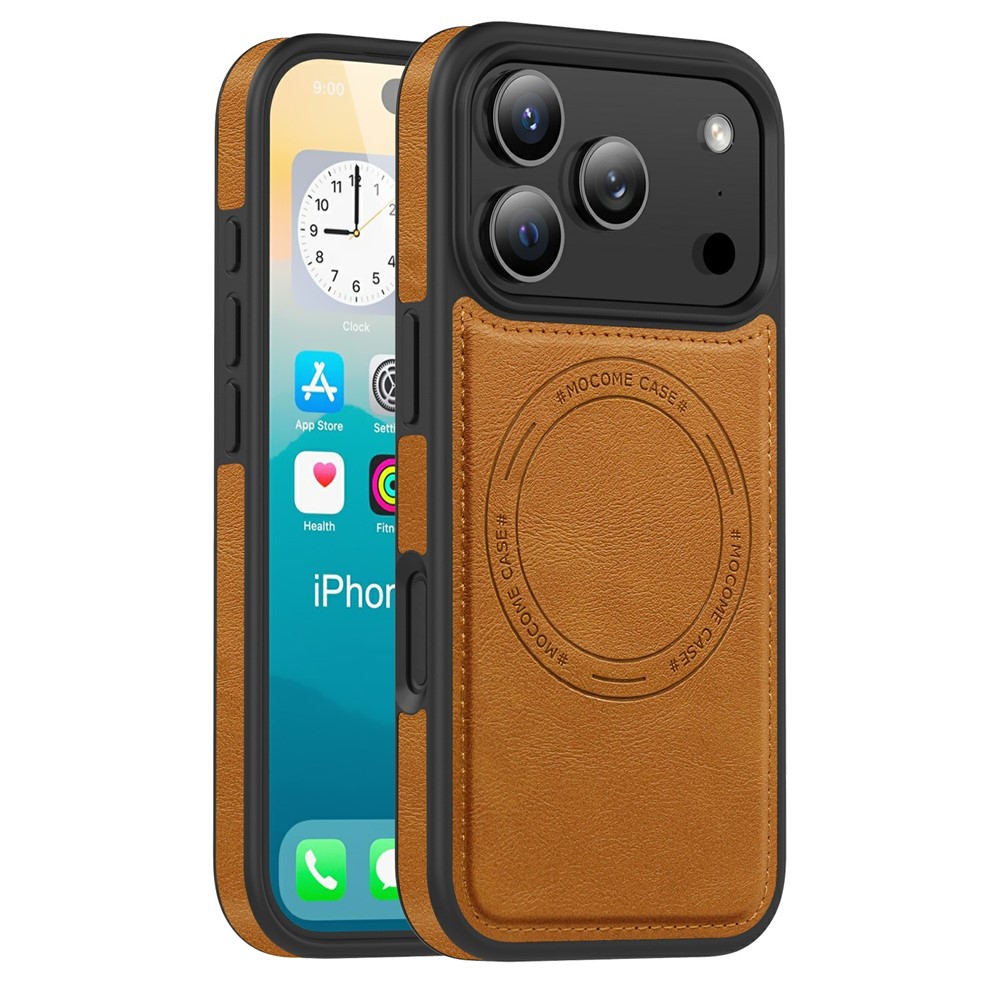 For iPhone 17 Pro Case Compatible with MagSafe Leather Back Phone Cover - Brown