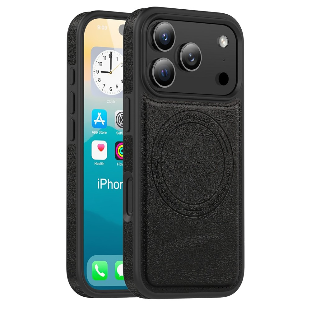 For iPhone 17 Pro Case Compatible with MagSafe Leather Back Phone Cover - Black