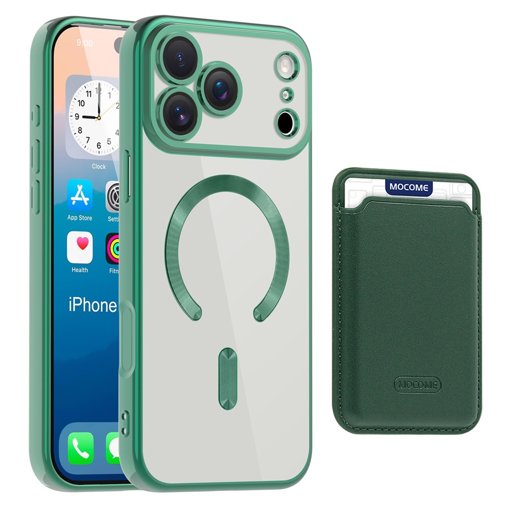 For iPhone 17 Pro Case Compatible with MagSafe TPU + PC Mobile Cover with Card Bag - Blackish Green
